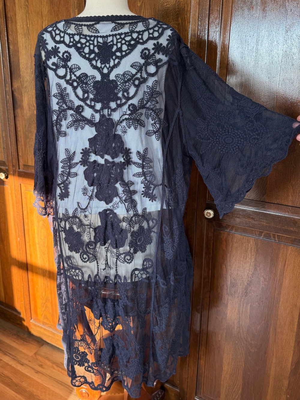 Shyanne Navy Sheer Lace Long Sleeve Kimono Western Festival Size Med to Large